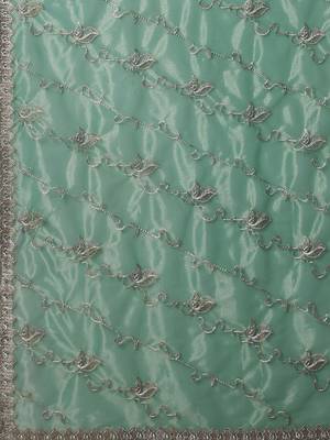Green embroidered net sheer festive saree 4