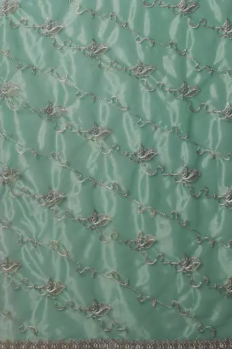 Green embroidered net sheer festive saree