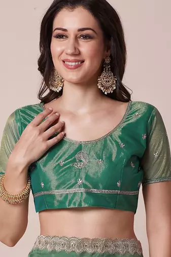 Green embroidered net sheer festive saree