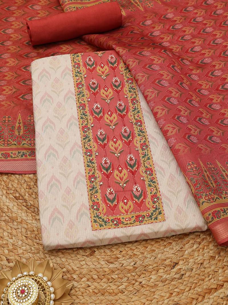 printed art silk unstitched dress material