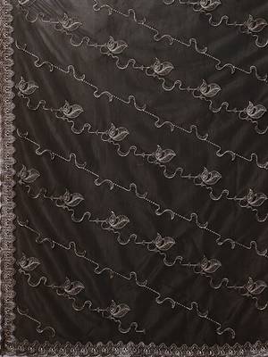 Olive sheer festive saree with unstitched blouse piece 4