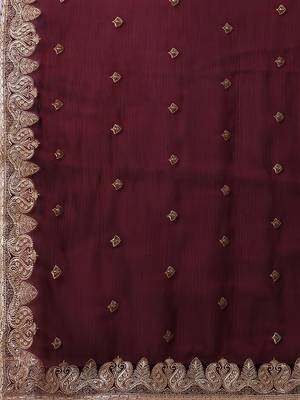 Maroon embroidered party wear saree with blouse 4