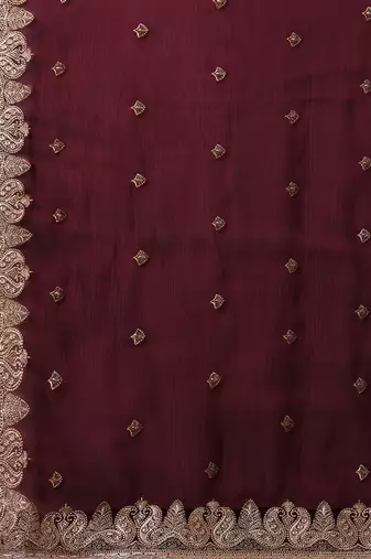 Maroon embroidered party wear saree with blouse