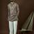 Men’s cream georgette solid embroidered kurta with trouser set | trendy designer ethnic wear for wedding, festive