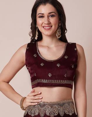 Maroon embroidered party wear saree with blouse 5