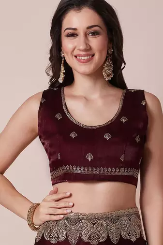 Maroon embroidered party wear saree with blouse