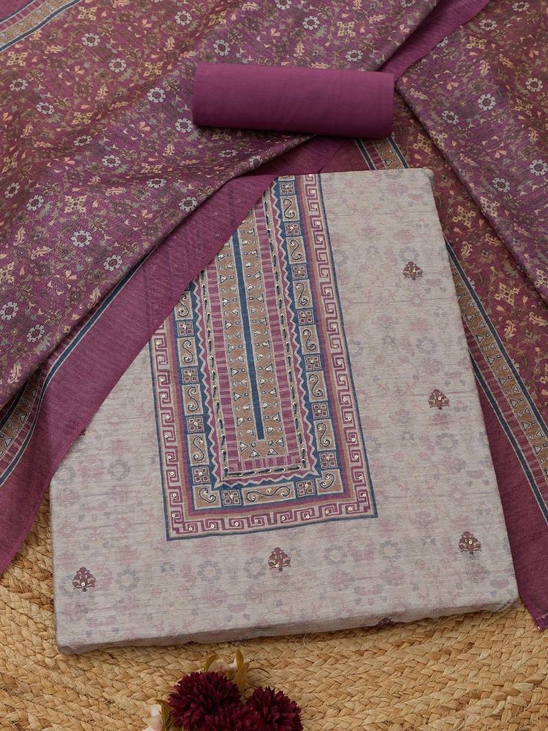 printed art silk unstitched dress material