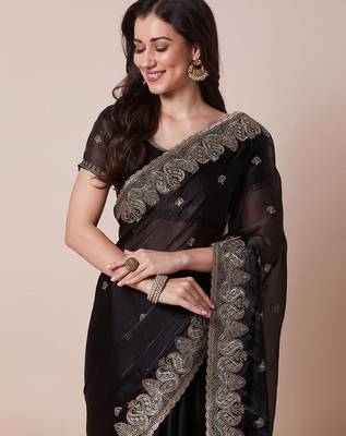 Black embroidered saree with blouse 1