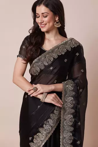 Black embroidered saree with blouse