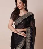Black embroidered saree with blouse