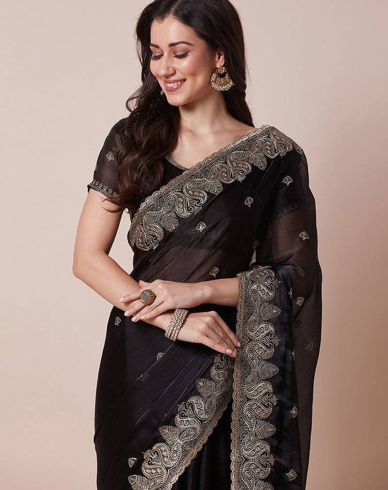 Black embroidered saree with blouse