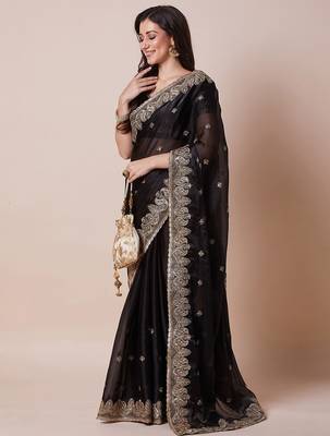 Black embroidered saree with blouse 2