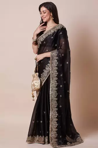 Black embroidered saree with blouse