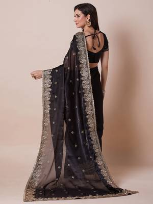 Black embroidered saree with blouse 3
