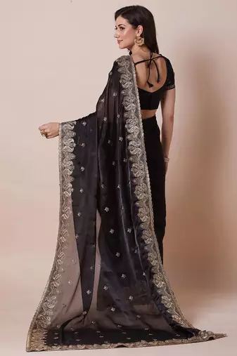 Black embroidered saree with blouse