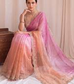 Multicolor ombre embroidered tissue designer saree