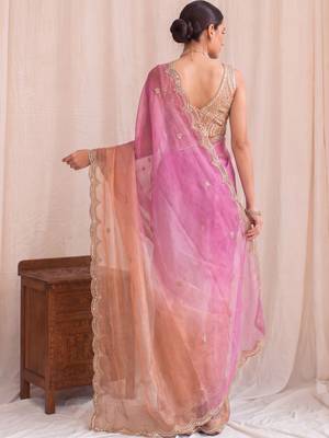 Multicolor ombre embroidered tissue designer saree 2