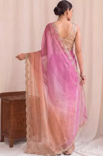 Multicolor ombre embroidered tissue designer saree