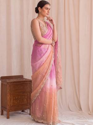 Multicolor ombre embroidered tissue designer saree 3