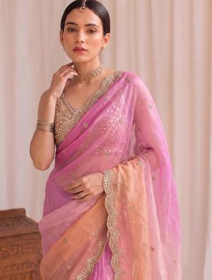 Multicolor ombre embroidered tissue designer saree 4
