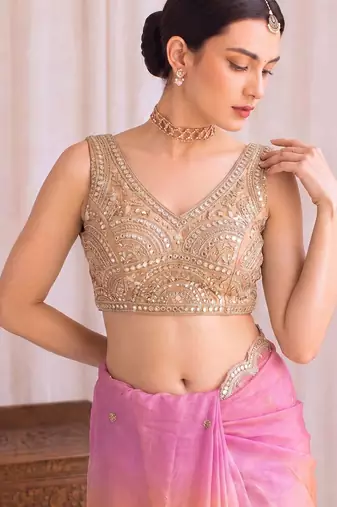 Multicolor ombre embroidered tissue designer saree