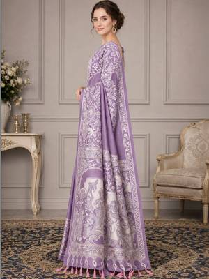 Lavender kalamkari silk blend fusion saree 2