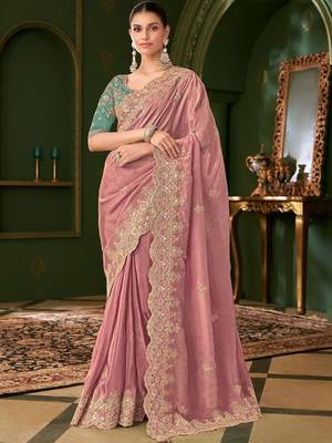 Mauve embellished festive wear with matching blouse 1