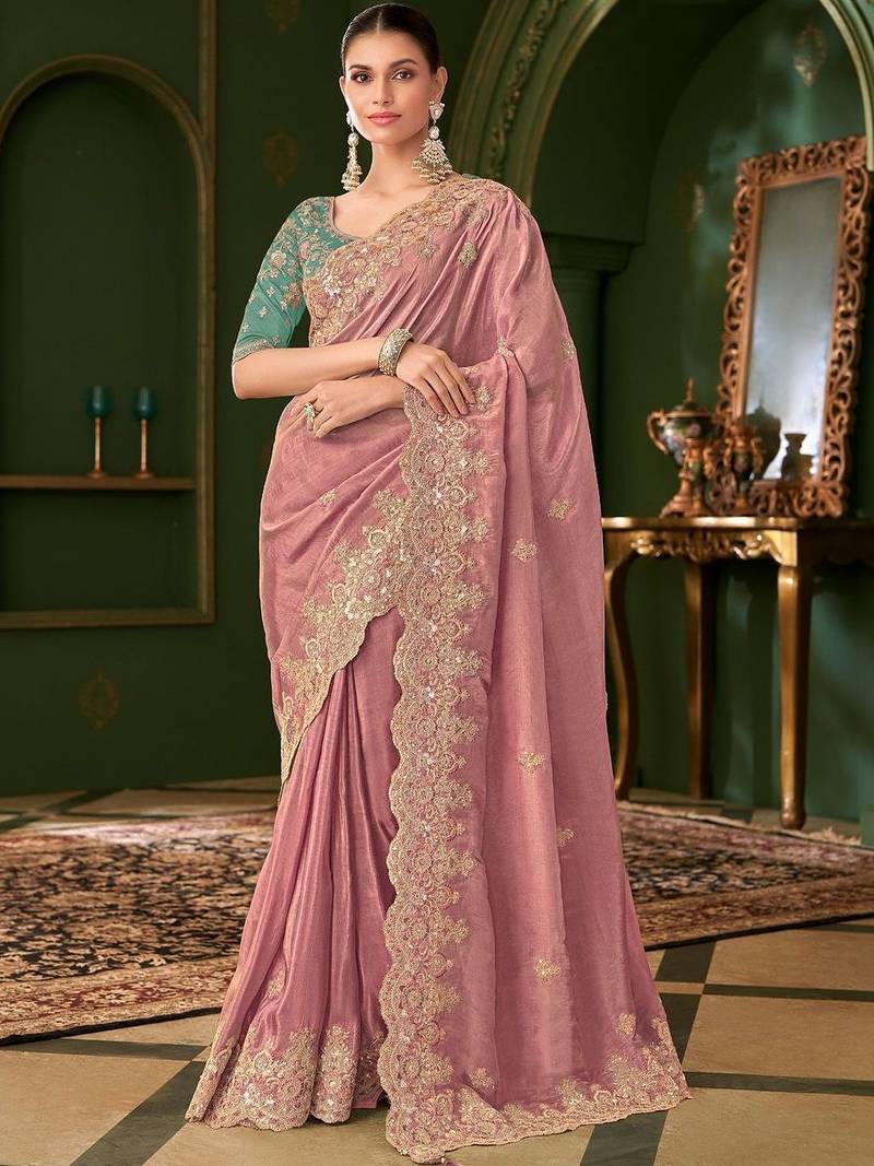 Mauve embellished festive wear with matching blouse