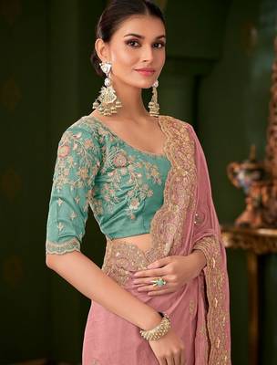 Mauve embellished festive wear with matching blouse 2