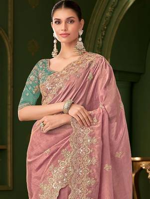 Mauve embellished festive wear with matching blouse 3