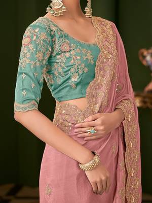 Mauve embellished festive wear with matching blouse 4