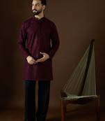 Men’s purple georgette solid embroidered kurta with trouser set | trendy designer ethnic wear for wedding, festive