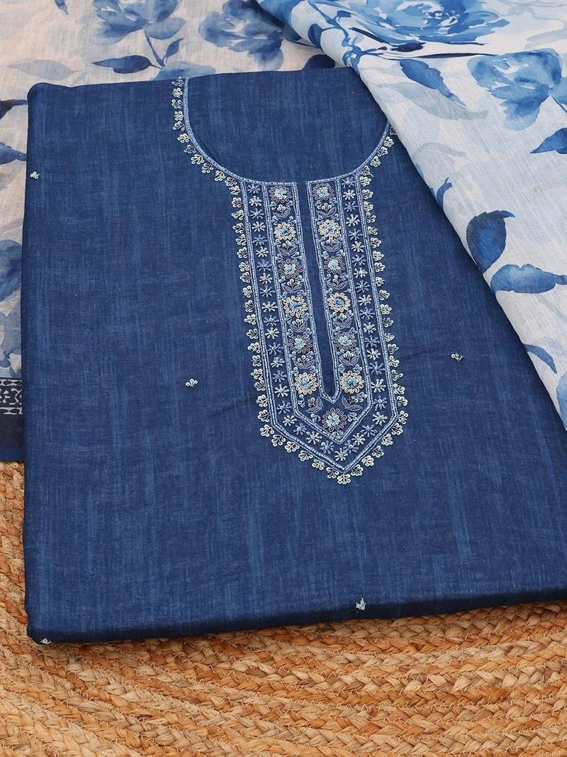 embroidered linen unstitched dress material