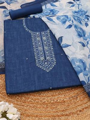embroidered linen unstitched dress material 5