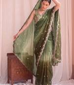 Green ombre embroidered tissue designer saree