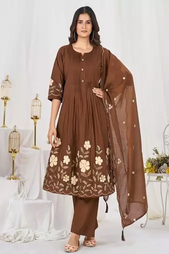 Embroidered cotton kurta with pant & dupatta set for women