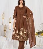 Embroidered cotton kurta with pant & dupatta set for women