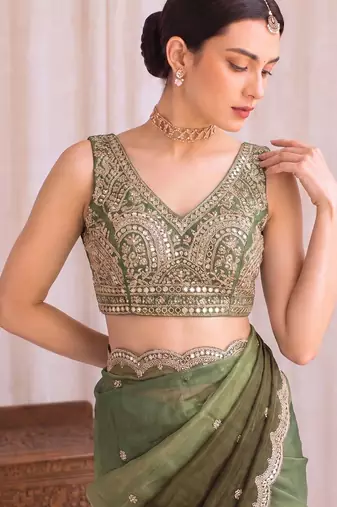 Green ombre embroidered tissue designer saree