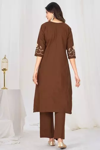 Embroidered cotton kurta with pant & dupatta set for women