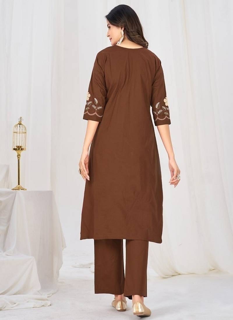 Embroidered cotton kurta with pant & dupatta set for women