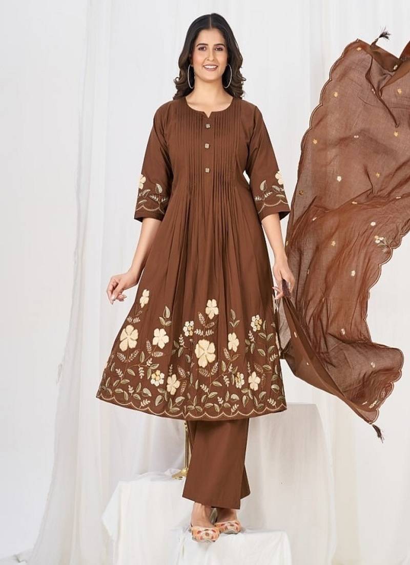 Embroidered cotton kurta with pant & dupatta set for women
