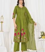 Embroidered cotton kurta with pant & dupatta set for women