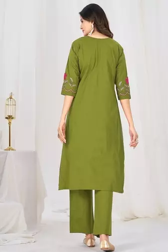Embroidered cotton kurta with pant & dupatta set for women
