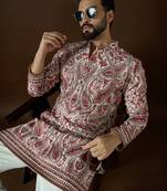 Men’s off white georgette solid embroidered kurta with trouser set | trendy designer ethnic wear for wedding, festive