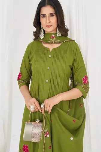 Embroidered cotton kurta with pant & dupatta set for women