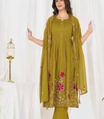 Embroidered cotton kurta with pant & dupatta set for women