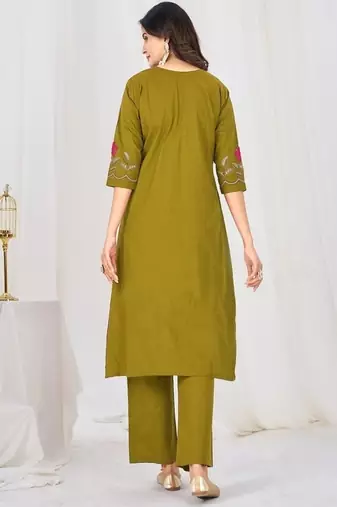 Embroidered cotton kurta with pant & dupatta set for women
