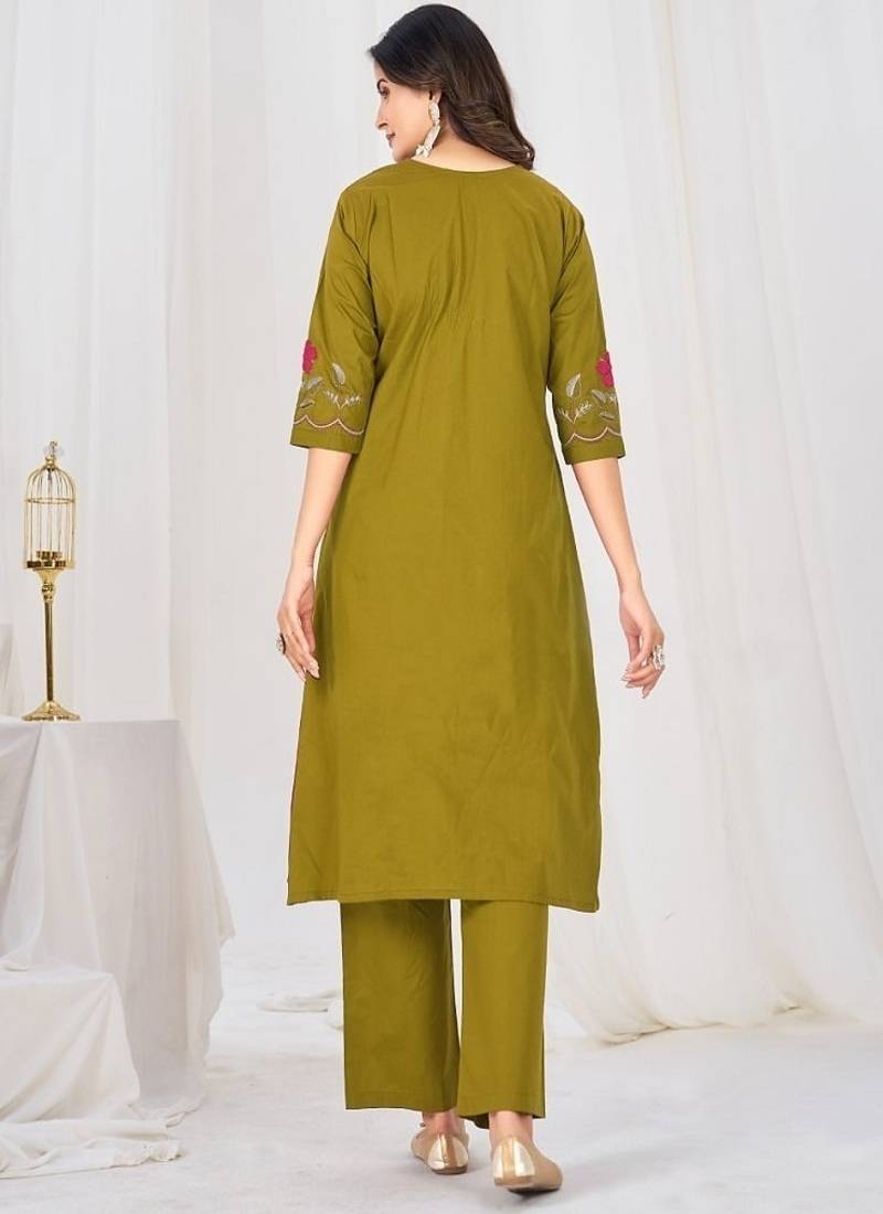 Embroidered cotton kurta with pant & dupatta set for women