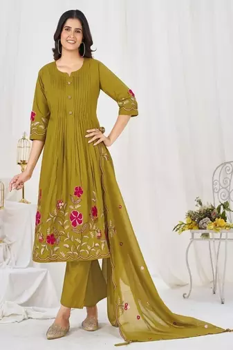 Embroidered cotton kurta with pant & dupatta set for women