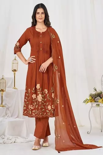 Embroidered cotton kurta with pant & dupatta set for women